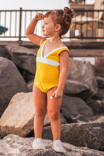 Charger l&#39;image dans la galerie, Maillot de bain une pi¨¨ce jaune et blanc pour filles 
