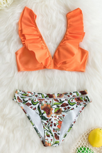 Charger l&#39;image dans la galerie, Bikini ¨¤ volants orange avec bas floral
