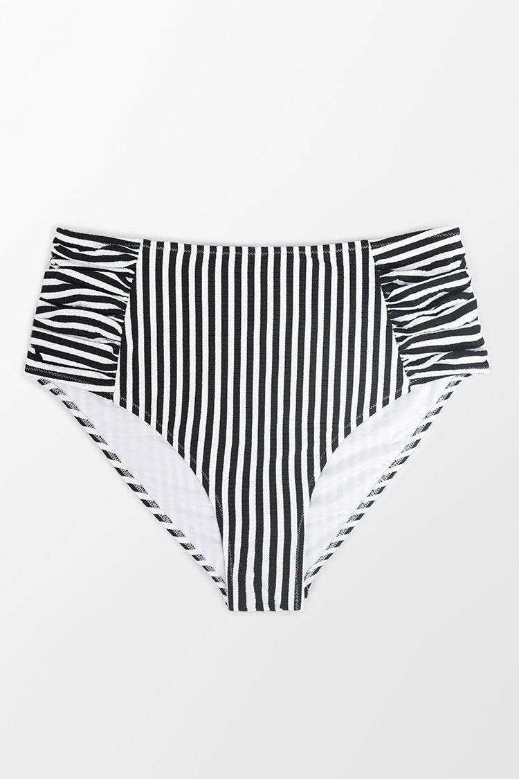 Bas de bikini grande taille ray¨¦ et fronc¨¦