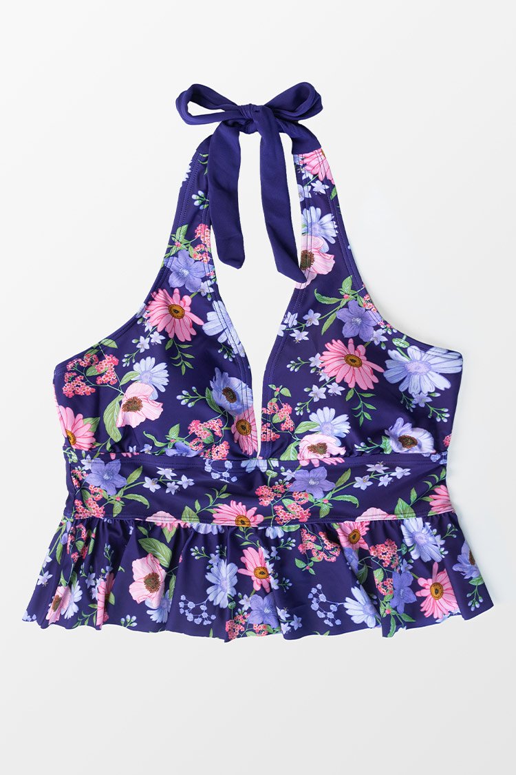 Haut de tankini grande taille dos nu ¨¤ fleurs