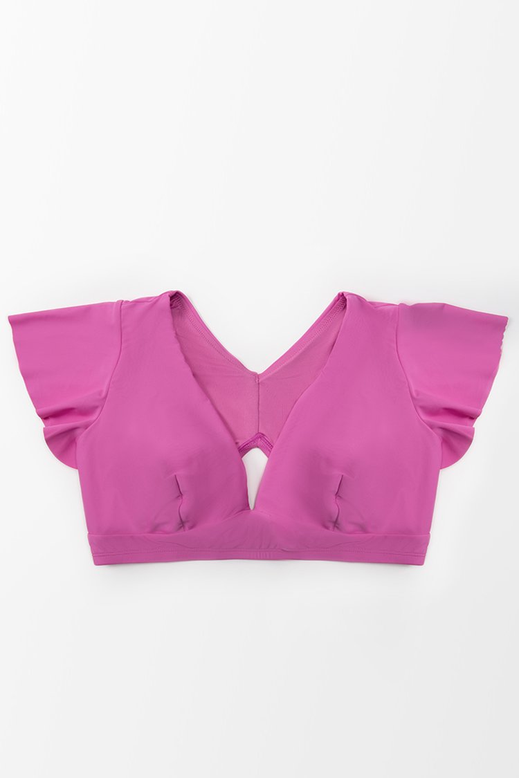 Haut de bikini grande taille ¨¤ manches volant¨¦es