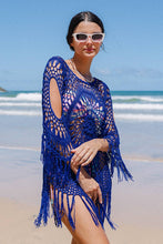 Charger l&#39;image dans la galerie, Robe cover-up bleue ¨¤ pampilles en crochet

