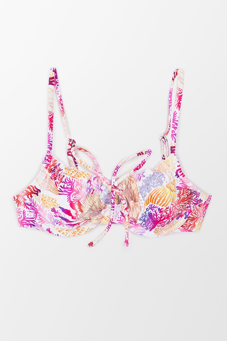 Haut de bikini ¨¤ crochets au dos et ¨¤ volants imprim¨¦ corail