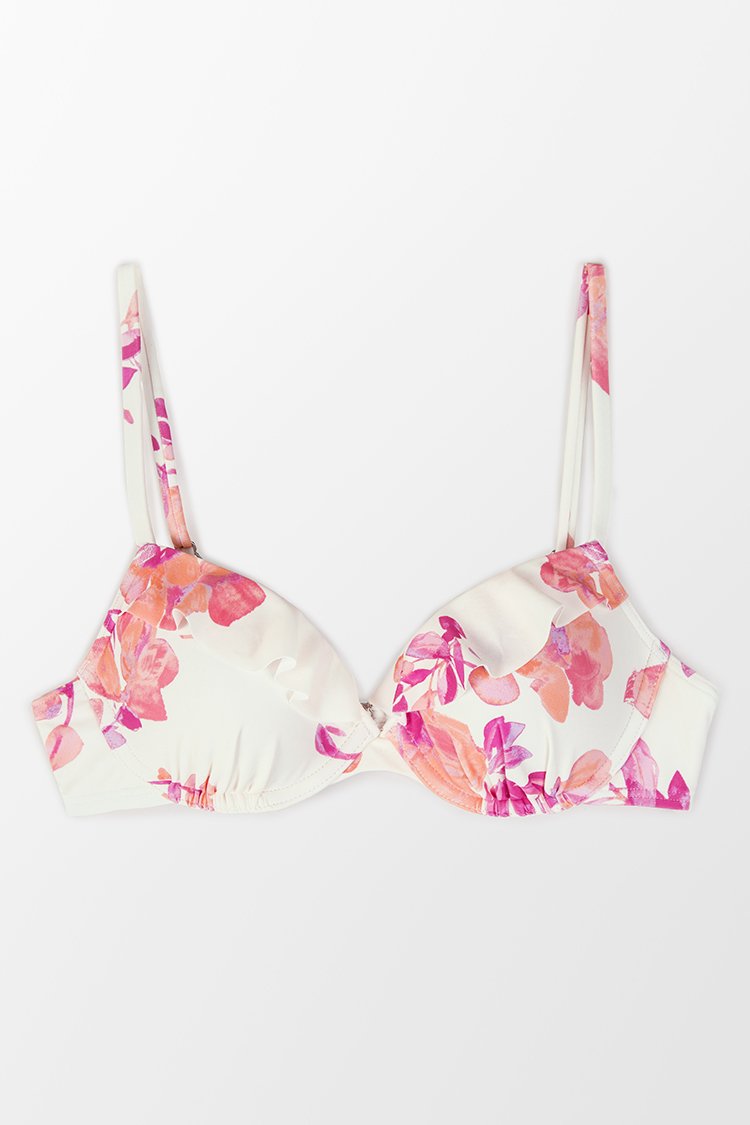 Haut de bikini ¨¤ volants avec crochet arri¨¨re ¨¤ fleurs