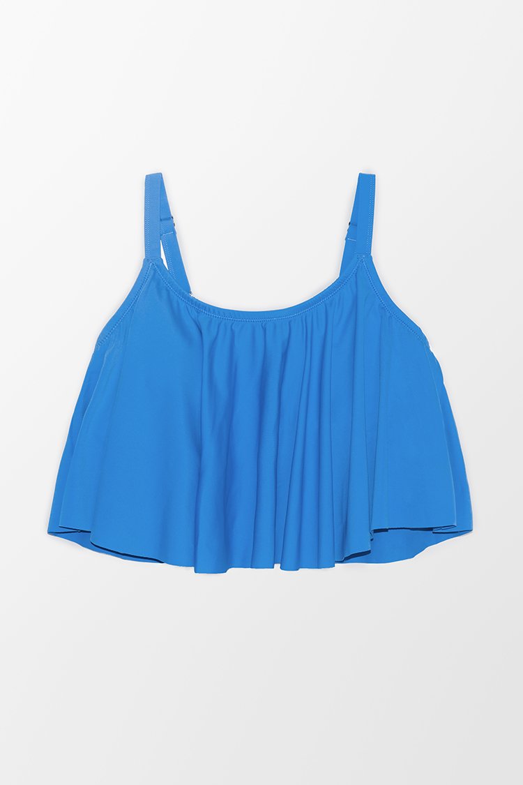 Haut de tankini grande taille bleu ¨¤ volants