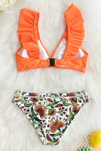 Charger l&#39;image dans la galerie, Bikini ¨¤ volants orange avec bas floral
