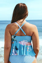 Charger l&#39;image dans la galerie, Haut de bikini grande taille ¨¤ volants bleu floral
