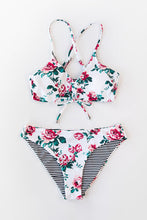 Charger l&#39;image dans la galerie, Bikini floral ¨¤ rayures et lacer r¨¦versible
