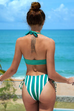 Charger l&#39;image dans la galerie, Bas de bikini ¨¤ cordon de serrage ray¨¦ bleu canard et blanc
