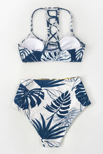 Charger l&#39;image dans la galerie, Bikini taille haute ¨¤ feuilles bleues et blanches
