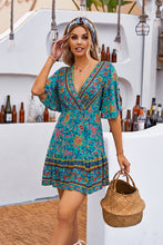 Charger l&#39;image dans la galerie, Robe trap¨¨ze boho ¨¤ col en V taille ¨¦lastique
