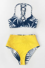 Charger l&#39;image dans la galerie, Bikini taille haute ¨¤ feuilles bleues et blanches
