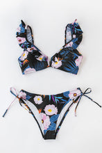 Charger l&#39;image dans la galerie, Bikini hipster fronc¨¦ avec bralette ¨¤ col en V et fleurs tropicales
