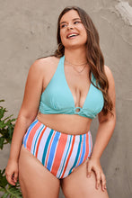 Charger l&#39;image dans la galerie, Bikini grande taille haut ¨¤ col licou et joint torique ¨¤ rayures
