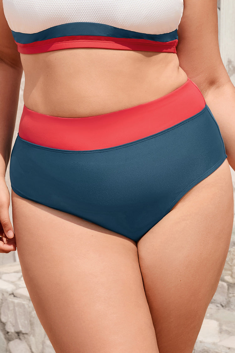 Bas de bikini grande taille ¨¤ bandes taille haute