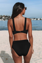 Charger l&#39;image dans la galerie, Bikini taille haute et bralette noire ¨¤ bandes
