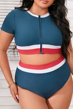 Charger l&#39;image dans la galerie, Bikini crop top zipp¨¦ et taille haute ¨¤ bandes
